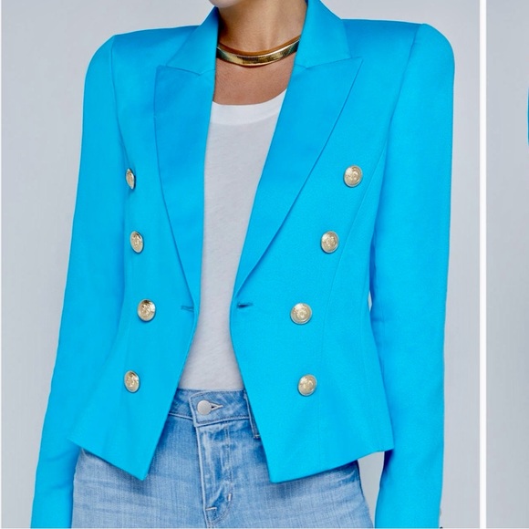 NWT L’AGENCE Bethany Double-Breasted Turquoise Blazer — Sz 4